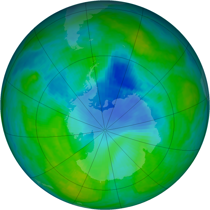 Antarctic ozone map for 14 December 1990